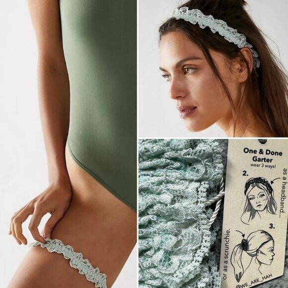 NWT Free People X We Are HAH Garter- Scrunchie- Headband- Green Red Black One Sz - Picture 1 of 16